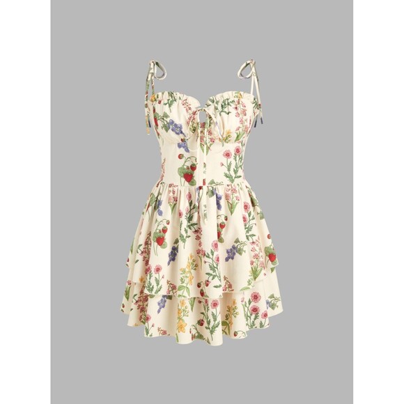 Cider Dresses & Skirts - Cider Womens Mini Dress 4XL Multicolor Floral Fruit Ruffle Layered Cottagecore
